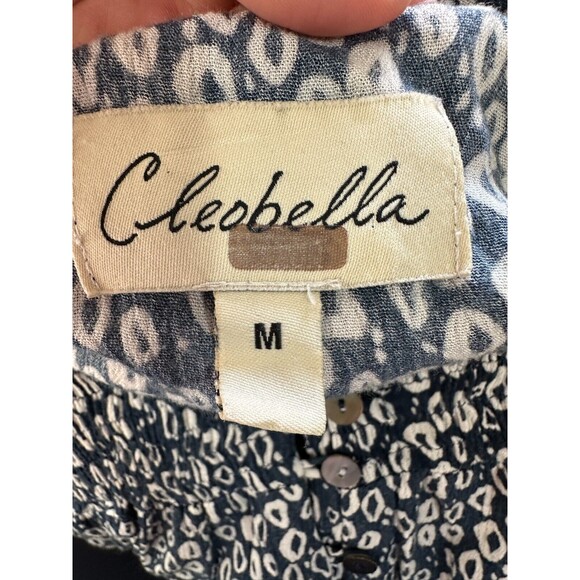 Cleobella Violeta Dress Size M Blue White Print Button Front V-Neck Sundress - Picture 14 of 16